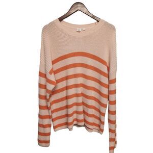 GAP Striped Oversized Crewneck Sweater Pink Striped XL